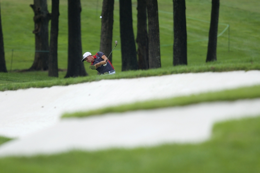 Aug 1 2015 Gainesville VA USA Rickie Fowler hits a shot from the fairway on the 8th hole in the third round of the Quicken Loans National golf tournament at Robert Trent Jones Golf Club. Mandatory Credit Rafael Suanes-USA TODAY Sports