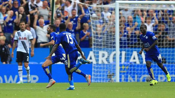 Riyad Mahrez second from left celebrates his equaliser