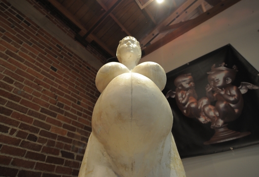 A sculpture by artist Daniel Edward of Kim Kardashian pregnant with her first child