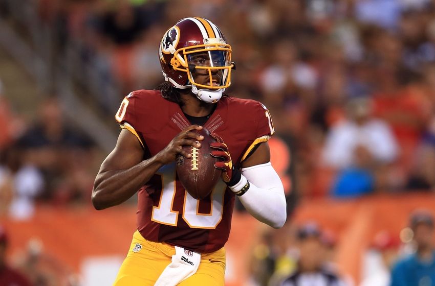 Aug 13 2015 Cleveland OH USA Washington Redskins quarterback Robert Griffin III looks to pass during the first quarter of preseason NFL football game against the Cleveland Browns at First Energy Stadium. Mandatory Credit Andrew Weber-USA TODAY S