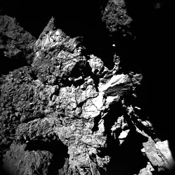 This well-lit image was acquired by Philae’s CIVA camera 4 at the final landing site Abydos on the small lobe of Comet 67P  Churyumov–Gerasimenko on 13 November 2014