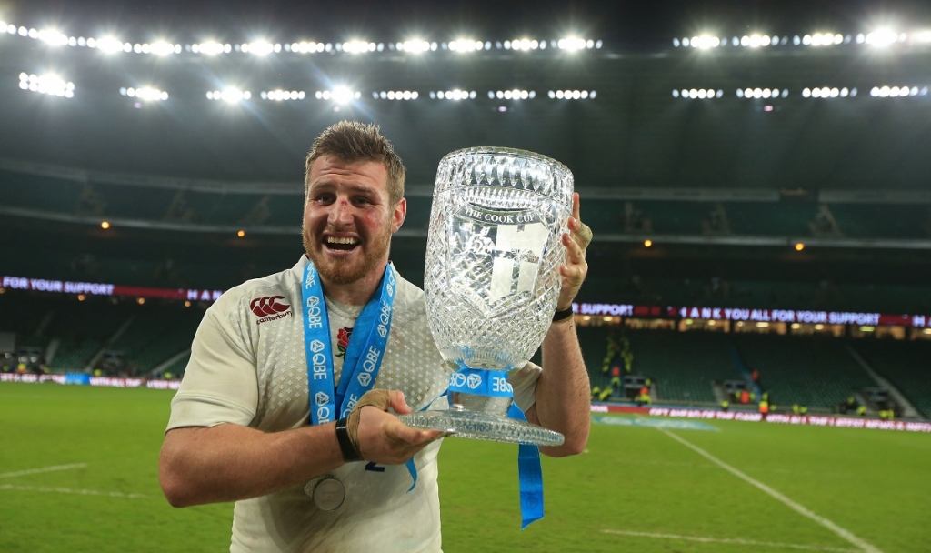 Former Dursley RFC star Ben Morgan with his Man of the Series trophy from last year's Autumn Tests is back for his first game since breaking his leg last January