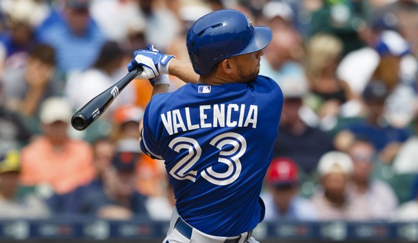 Valencia is a.266 career hitter in 479 games over six seasons for five teams- Minnesota Boston Baltimore Kansas City and Toronto. He has 44 home runs and 215 RBIs. This year Valencia was batting.296 with seven home runs and 29 RBIs in 58 games for