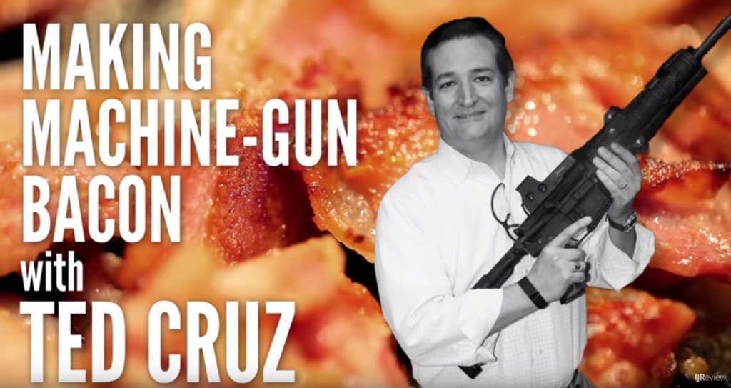 Cruz cooks bacon with a machine gun