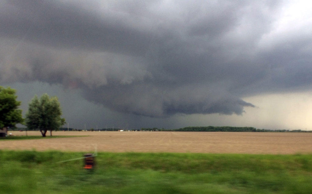 A brilliant display of an approaching thunderstorm is seen near Puce Road in Lakeshore Ontario