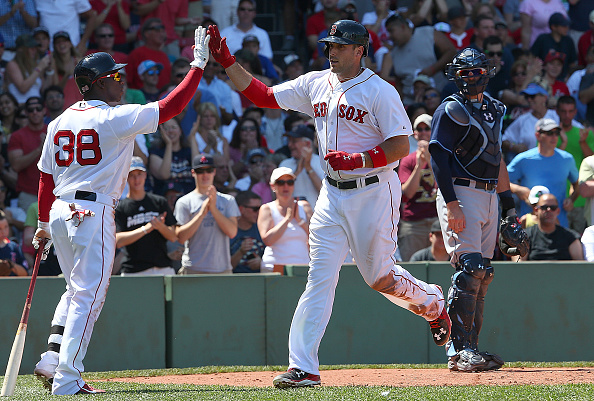 Travis Shaw recorded his first major league extra-base hit and first major league home run in the Red Sox win over the Rays