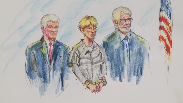 Sketch of Dylann Roof and his attorneys in federal court