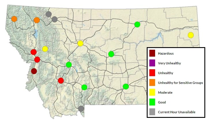 Smoky skies from wildfires across Montana are creating reduced or even hazardous air quality is some areas