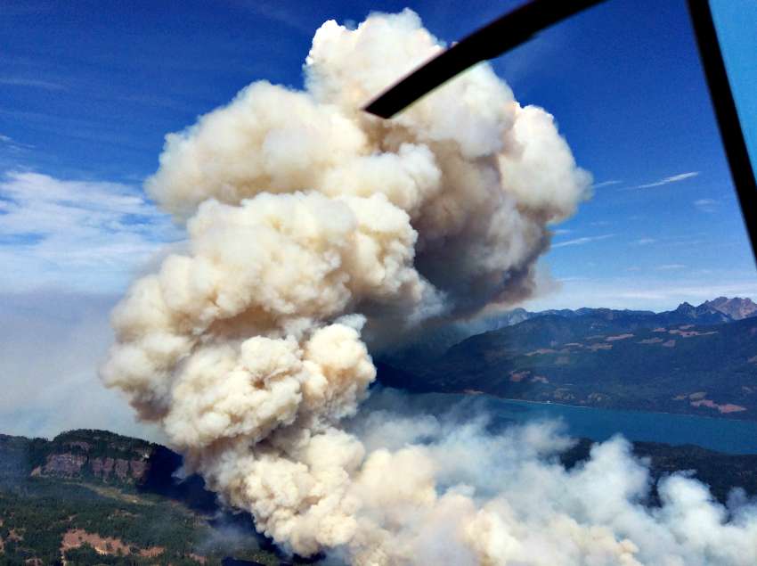 Stong winds at the Harrison Lake wildfire is pushing smoke to the interior