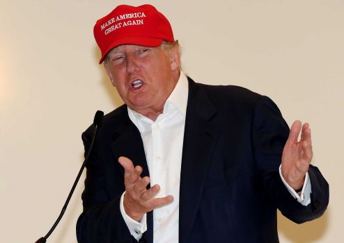 Presidential contender Donald Trump speaks to the media during a press conference on the 1st first day of the Women's British Open golf championship on the Turnberry golf course in Turnberry Scotland Thursday