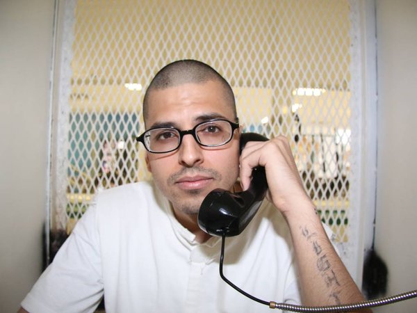 Daniel Lee Lopez 27 speaks from a visiting cage outside death row at the Texas Department of Criminal Justice Polunsky Unit near Livingston Texas