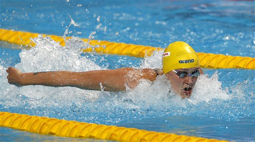 Sweden's Sarah Sjostrom competes in a women's 100m butterfly semifinal heat at the Swimming World Championships in Kazan Russia Sunday Aug. 2 2015