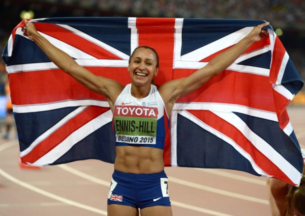 Team GB's Jessica Ennis Hill celebrates winning the gold medal in the Women's Heptathlon in Beijing