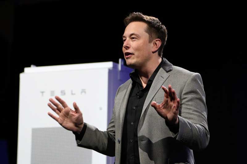 Tesla Motors CEO Elon Musk unveils large utility scale home batteries at the Tesla Design Studio in Hawthorne California