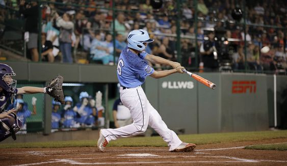 Lannom hits a three-run home run off Pearland Texas Ben Gottfriedduring the first inning of a U.S. elimination baseball game at the Little League World Series Thursday Aug. 27 2015 in South Williamsport Pa. (AP