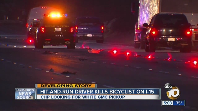 The California Highway Patrol is looking for the white GMC pickup that they say didn't stop after hitting the bicyclist.                      KGTV