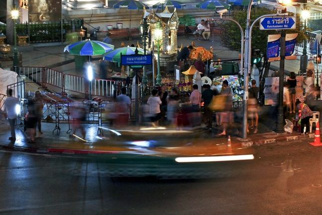 Rajprasong intersection in Bangkok Thailand after the central Bangkok shrine reopened to the public Three days after the attack that