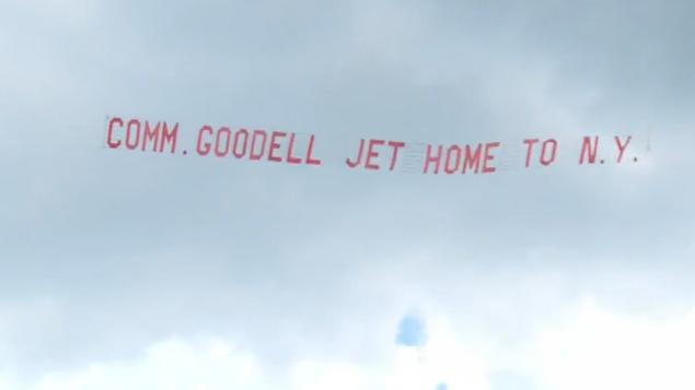 The banner flying over Roger Goodell's house in Maine