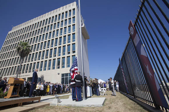 The raising of the US flag in Havana