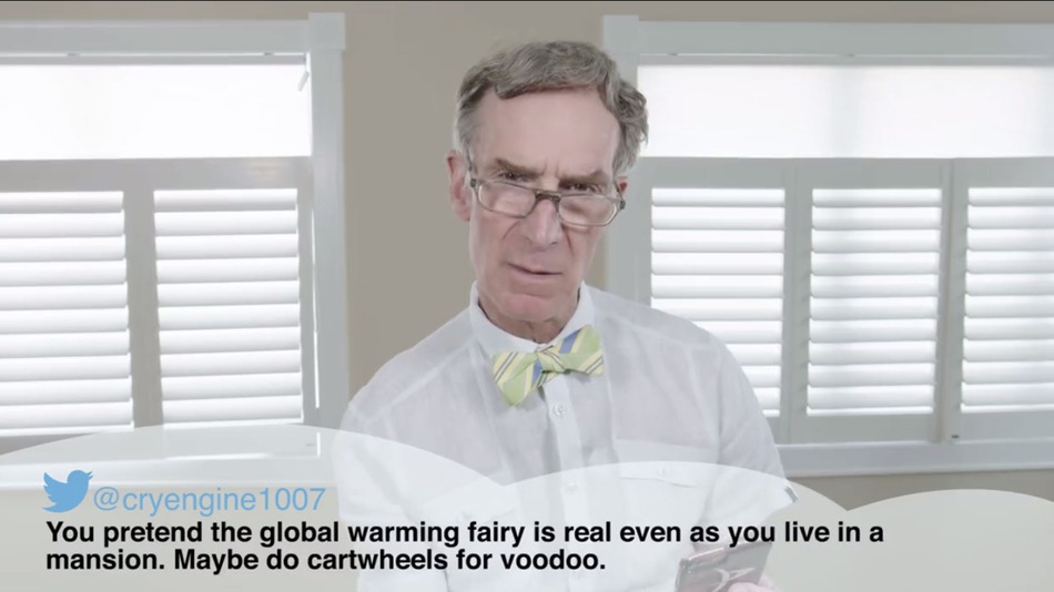 This is the look Bill Nye has while reading dumb tweets. Image Bill Nye