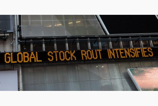 A news ticker in New York's Times Square More bad news out of China and weaker oil prices drove another day of triple digit losses in Toronto and New York