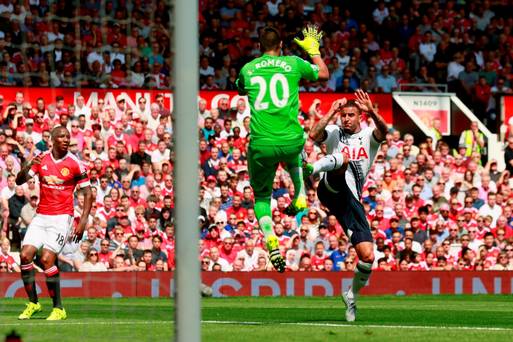 Tottenham's Kyle Walker in action with Manchester United's Sergio Romero