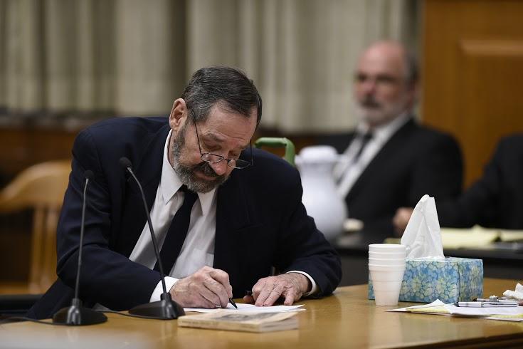 Frazier Glenn Cross Jr. who has been charged with the shooting deaths of three people at the Jewish Community Center in Overland Park edits his remarks during the opening of his trial. Cross&#039 capital murder trial began Monday morning