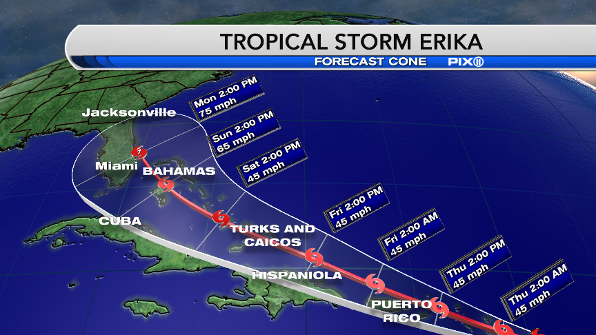 Erika strengthens, eyes Florida