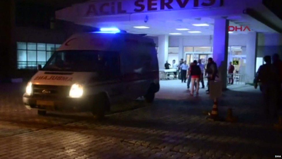 Ambulances arriving after attack on Turkish military police station