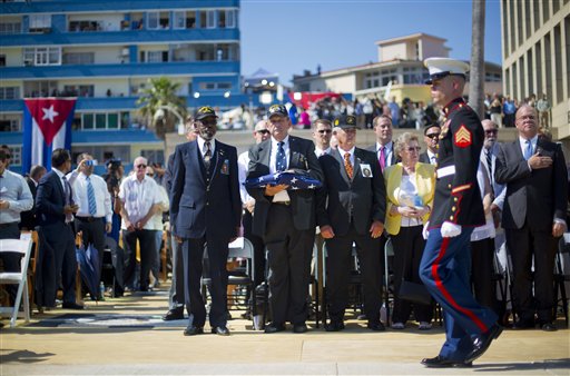 U.S. Secretary of State John Kerry delivers remarks at the flag-raising ceremony at the newly re-opened U.S. Embassy in Havana Cuba