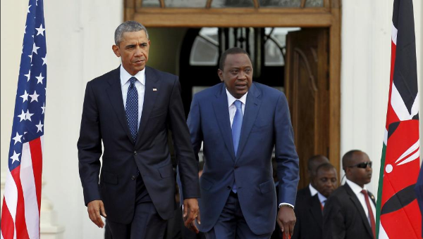 U.S. President Barack Obama arrives together with Kenya