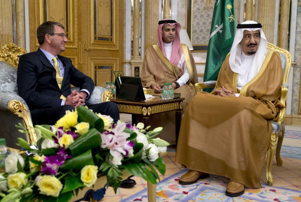 U.S. Defense Secretary Ash Carter meets with Saudi Arabian King Salman bin Abdul Aziz at Al Salam Palace in Jiddah Saudi Arabia on July 22. Carter came to consult with Saudi leaders who are also unsettled by an Iran accord they see as likely to increase