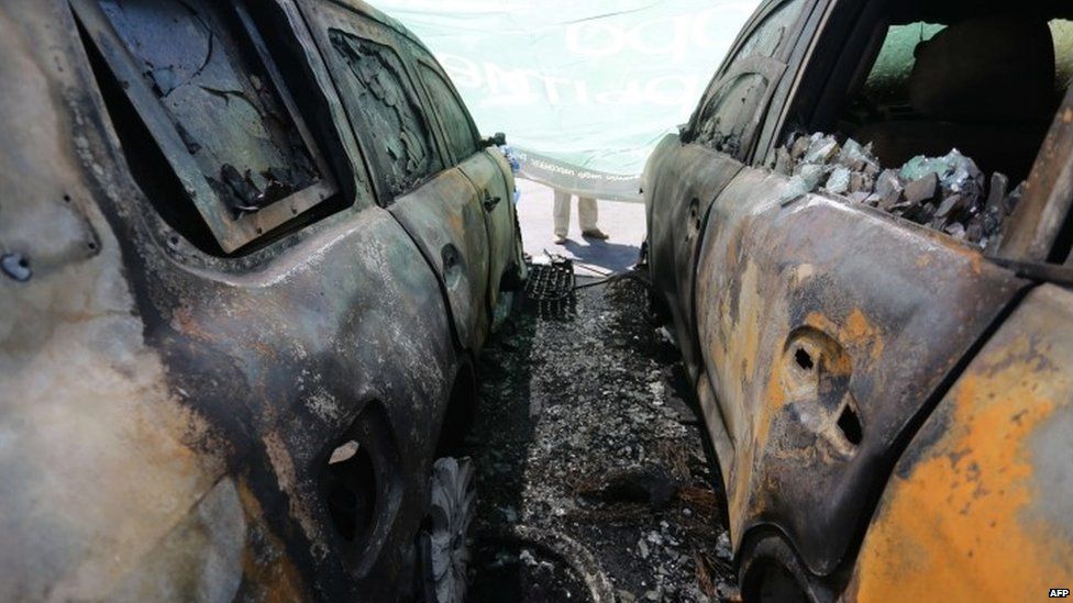 Burnt-out OSCE cars- 9 August