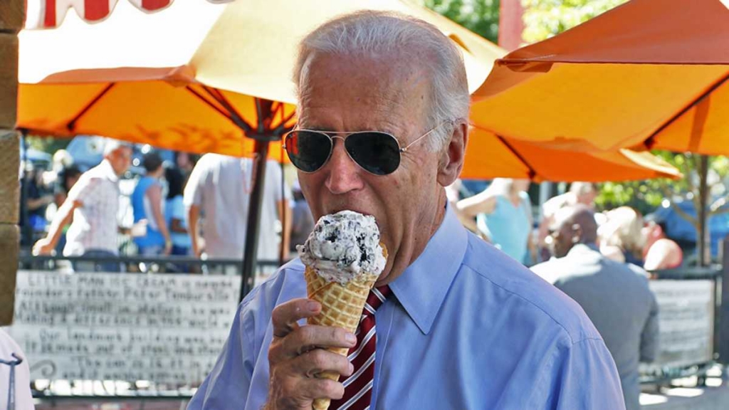 Vice President Joe Biden eats ice cream during a visit to Little Man Ice Cream in Denver Tuesday