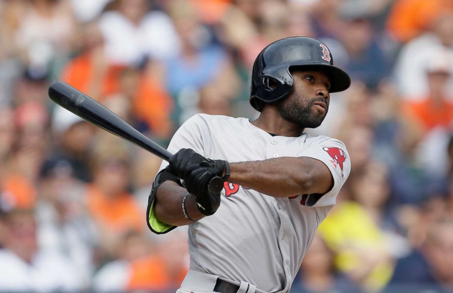 Boston Red Sox's Jackie Bradley Jr. watches his three-run triple to right field during the eighth inning of a baseball game against the Detroit Tigers Sunday Aug. 9 2015 in Detroit