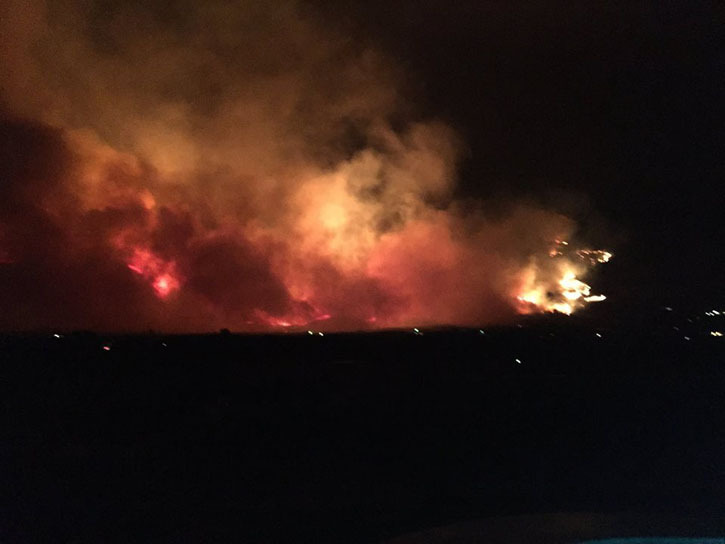 View of part the Oliver fire late Friday night from the Black Hills winery area