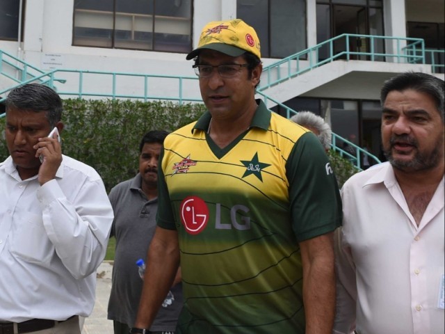 Wasim Akram at the national stadium after the road rage attack