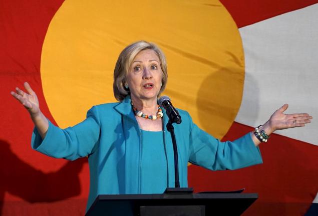 Democratic presidential candidate Hillary Clinton seen at a campaign event Tuesday in Colorado leads Vermont Sen. Bernie Sanders by 42% to 36% according to a new poll in New Hampshire