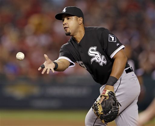 Chicago White Sox first baseman Jose Abreu throws Los Angeles Angels&#039 Kole Calhoun out at first during the fifth inning of a baseball game in Anaheim Calif. Wednesday Aug. 19 2015