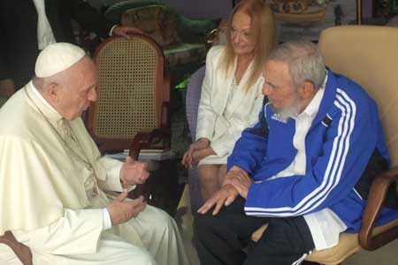 21 by the Vatican press office shows Pope Francis speaking with Cuban former president Fidel Castro in Havana on September 20. Pope Francis met with Fidel Castro Sunday at the Cuban rev