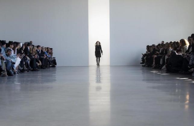 A model presents a creation from the Calvin Klein Fall  Winter 2015 collection during New York Fashion Week