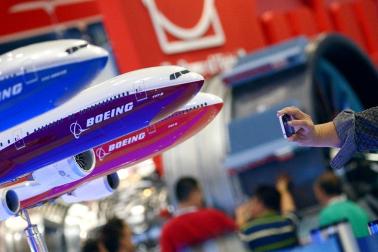 Boeing aircraft models are seen at the Beijing International Aviation Expo in Beijing