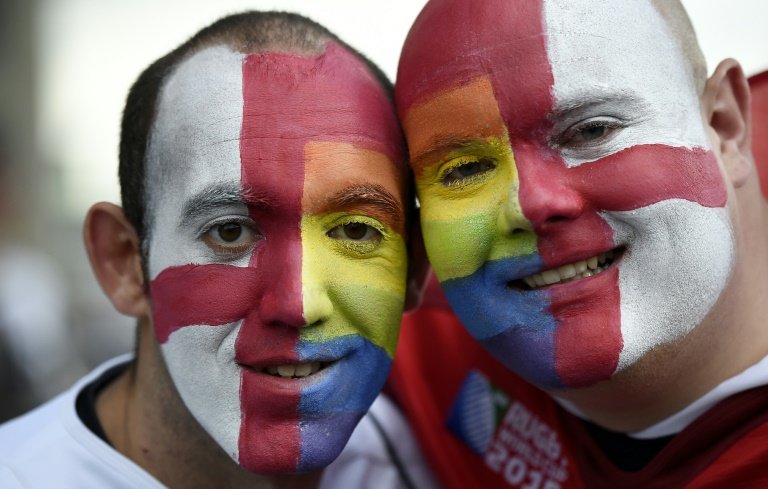 England fans on their way to the Rugby World Cup match between England and Fiji at Twickenham