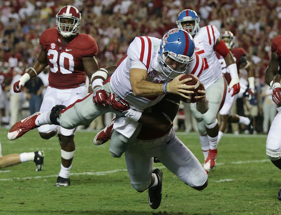No. 15 Mississippi holds on to topple No. 2 Alabama 43-37