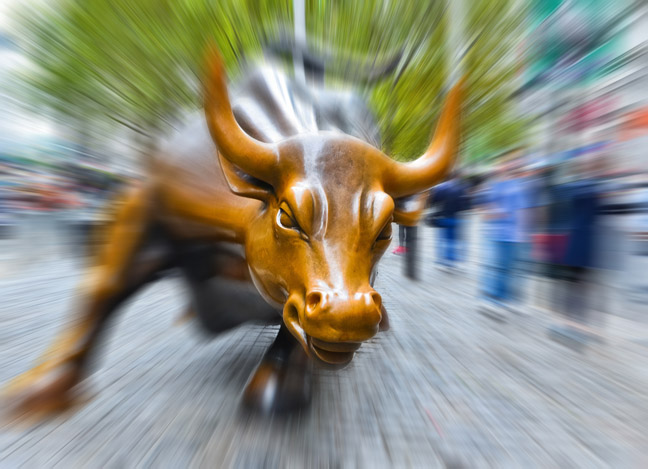 Wall St bull image via Shutterstock