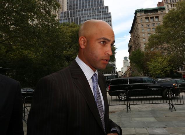 James Blake arrives at City Hall to meet Mayor de Blasio and NYPD Commisioner William Bratton