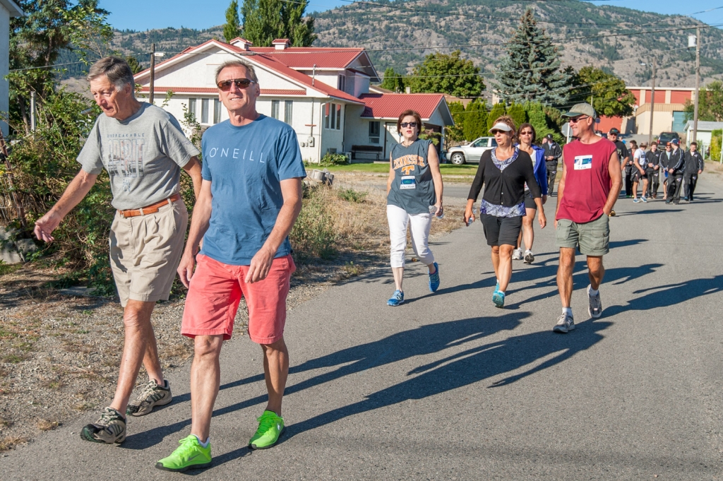 Participants set out on Sunday's Terry Fox Run from the Sonora Community Centre. Their numbers were bolstered by a large contingent of Osoyoos Coyotes. The walk was held across Canada to raise funds for the Terry Fox Foundation which funds cancer researc