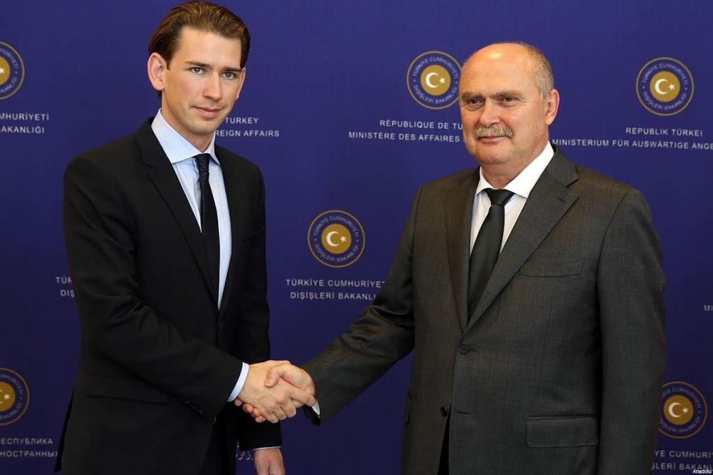 Feridun Sinirlioglu during a press conference with his Austrian counterpart Sebastian Kurz