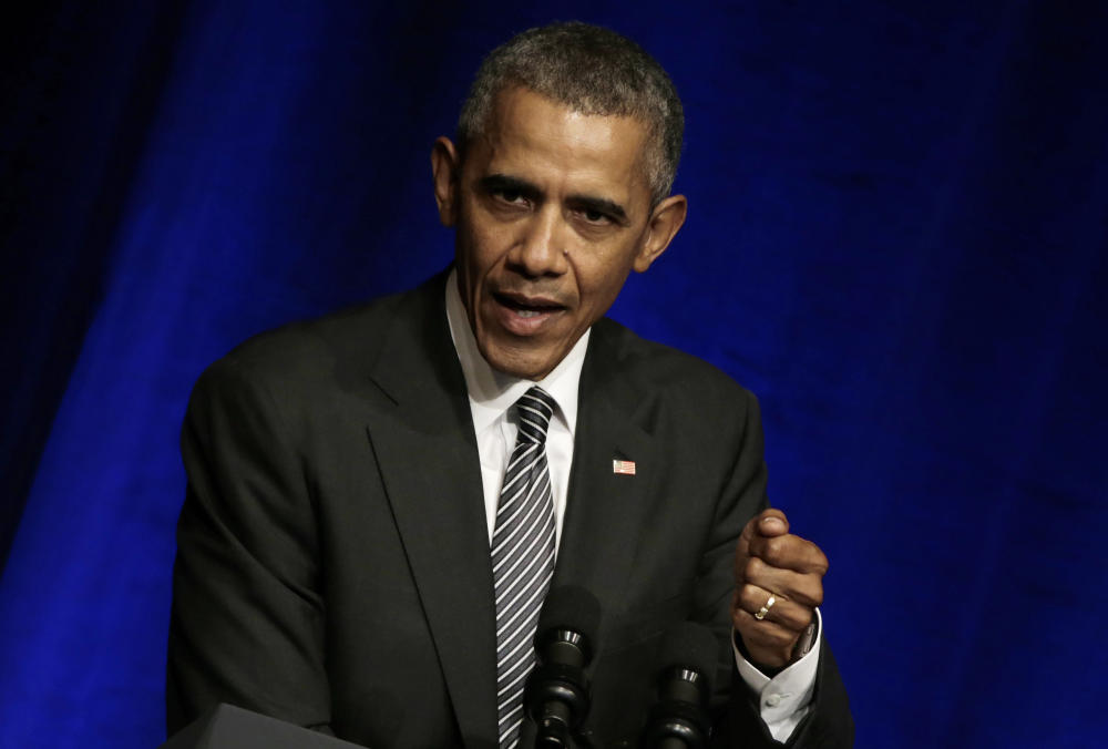 President Obama speaks at a Democratic National Committee fundraiser on Sunday in New York City