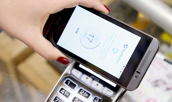 The updated Barclaycard Android app being used to make a contactless purchase